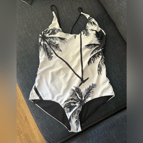 IFFEI Black & White Palm Tree One Piece Bathing Suit - Picture 2 of 3
